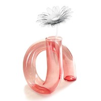 인테리어 원형 오브제 모던 화병 투명 꽃병 핑크